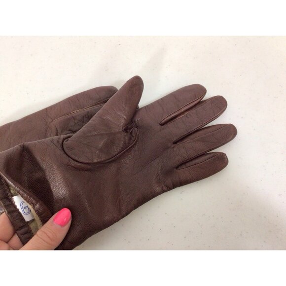 Fownes Brown Leather Driving Gloves Lined Womens Small - Picture 4 of 5